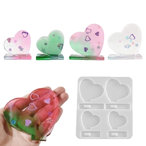 Heart Shape Silicone Mold 4 Cavity Photo Frame DIY Resin Casting Desktop Ornament Home Decoration Craft Tool
