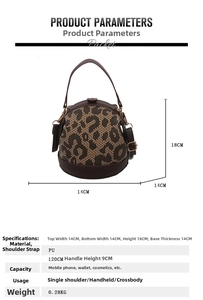 Detailed dimensions of the leopard print dome handbag with PU leather handle and strap