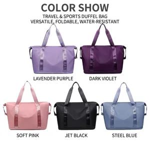 Selection of large capacity sports travel bags in five vibrant colors