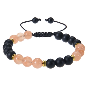 8mm frosted amethyst and sunstone beaded bracelet with adjustable black braided cord