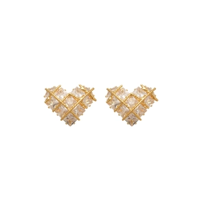 Elegante vergoldete Herz-Ohrstecker mit Zirkonia im Quadratschliff für Damen