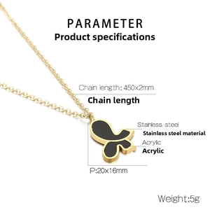 Detailed size chart for butterfly pendant necklace with chain length 450mm and 20x16mm pendant