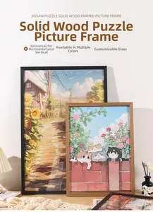 Solid wood puzzle frame in black and natural finishes with horizontal and vertical display