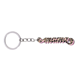Portachiavi MAMA leopardato con bordo rosa su anello in metallo argento regalo per mamma