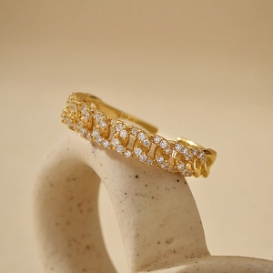 925 Sterling Silver Open Ring Twisted Chain Micro Pave White Zircon Adjustable Light Luxury Elegant Jewelry For Women