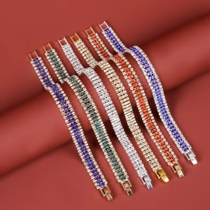 Elegant rhinestone bracelet set in gold and silver plating with vibrant assorted colors