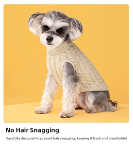 Detailed close-up of beige cable knit dog sweater showing texture and non-stick fabric