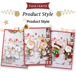 Detailed knitted Christmas stockings featuring sequins and 3D festive characters on mantle