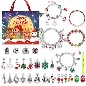 Christmas Advent Calendar Bracelet Jewelry Making Kit Countdown DIY Alloy Crystal Beaded Blind Box Gift For Girls Kids