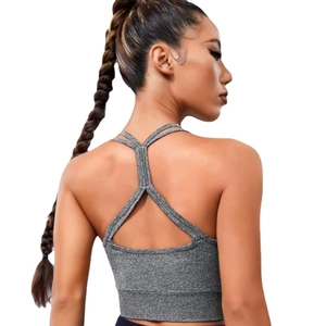 Brassière de sport gris foncé côtelée avec bretelles évidées et tricot haute élasticité