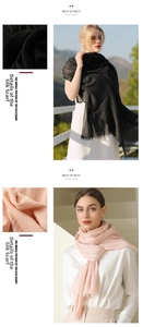 Detail of soft cotton linen scarf with fine tassel edges in black and light pink colors