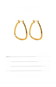 Detailed view of large gold-plated geometric oval earrings with precise dimensions and weight