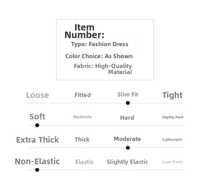 Detailed size chart for lace embroidered dress showing slim fit and soft fabric specs