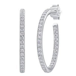 Elegant 925 sterling silver hoop earrings with shimmering pavé moissanite stones