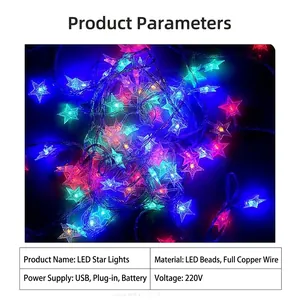Colorful LED star fairy lights with copper wire for Christmas and camping decor