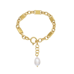 French vintage style 18k gold plated stainless steel chain bracelet with freshwater pearl