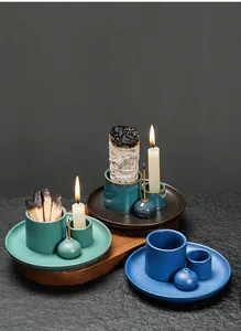 Detailed view of Morandi blue ceramic candle holder set for sage and palo santo ritual