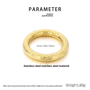 Detailed parameter view of 18k gold stainless steel bangle with hammered texture finish