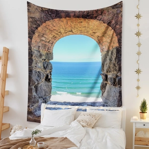 Detail of bohemian archway ocean tapestry with high-definition digital printing on fabric