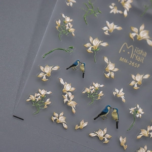 Exquisite 3D embossed floral and bird nail art stickers with embroidery texture