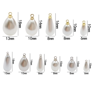 Various sizes of teardrop pearl charms in gold and silver finishes for DIY jewelry making