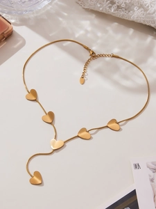 Gold Y-shaped snake chain necklace featuring six polished heart-shaped charms for women