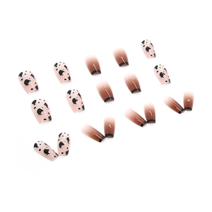 French cow print ombre press-on nails in medium trapezoid shape for autumn style