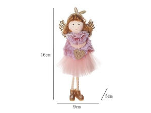 Detailed dimensions of pink plush Christmas angel ornament showing 16cm height and 9cm width