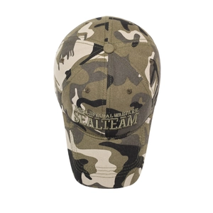 Outdoor camouflage baseball cap featuring Naval Special Warfare Seal Team embroidery