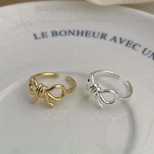 Minimalist 925 sterling silver bow knot rings in gold and silver finish with open band