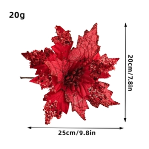 Golden 20cm Christmas Poinsettia flower with sequins for festive tree decoration