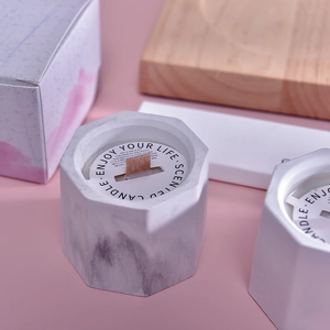 Handmade soy wax scented candle in marble hexagonal jar with wood wick and gift box
