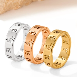 Edelstahl Ring Ausgehöhlt Buddhistisch Sechs Wort Mantra Ethnisch Religiös Trendiger Fingerschmuck Für Damen Herren Paare