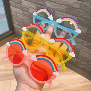 Cute kids round rainbow sunglasses set in pink, yellow and blue for boys and girls