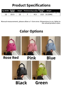 Size chart showing mini shell bag dimensions with width 15.5cm and height 12cm