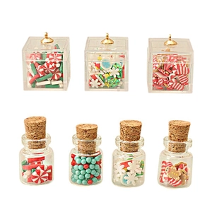 Miniature Christmas candy boxes and glass jars with cork for dollhouse DIY decoration