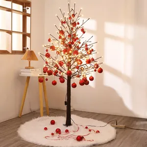 1.8m LED Christmas tree set with 92 red ornaments, plush tree skirt, and warm lighting