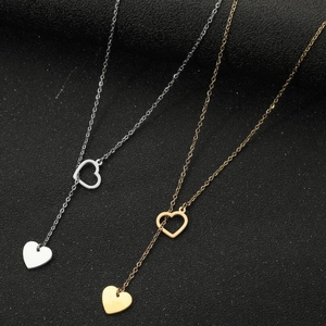 Heart Necklace Stainless Steel Double Pendant Minimalist Y Shaped Tassel Clavicle Chain Jewelry For Women Fashion Niche
