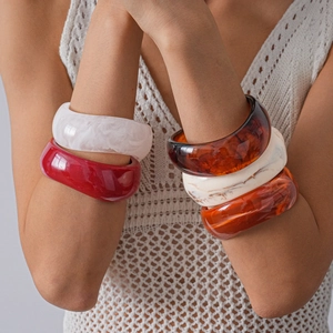 Chunky Wide Bangle Bracelet Acrylic Resin Marble Texture Tie Dye Irregular Geometric Minimalist Jewelry For Women