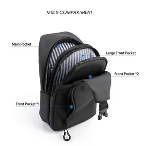 Waterproof black crossbody chest bag with multiple compartments for men's daily travel