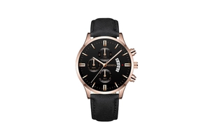 Vue détaillée du cadran chronographe noir et du guichet de date de la montre