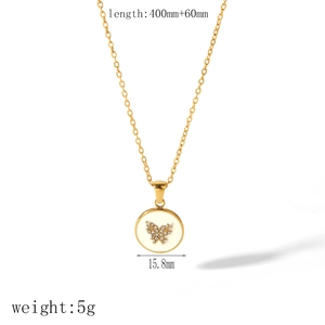 Golden bow butterfly medallion necklace with dimensions 400+60mm and 15.8mm pendant size