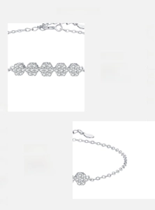 Detailed view of S925 sterling silver flower bracelet with hand-set 5A cubic zirconia