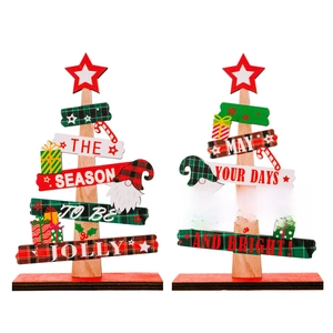 Décoration de table sapin de Noël en bois avec motifs festifs et vœux de fêtes