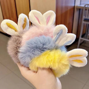 Cute Rabbit Ears Plush Hair Tie Soft Faux Fur Scrunchies Korean Style Elastic Hair Band For Women Girls