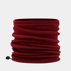 Winter fleece neck warmer in dark red with adjustable drawstring for outdoor skiing