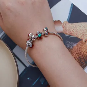 S925 sterling silver Christmas bracelet with Santa, snowman and bell charms on snake chain