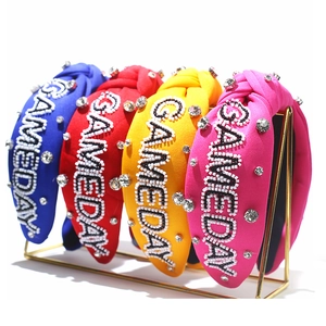 Knot beaded headbands with GAMEDAY lettering and rhinestones in four vibrant colors