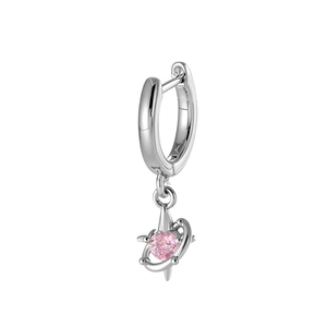 Elegant silver hoop earrings featuring pink heart zircon and star planet drop charms