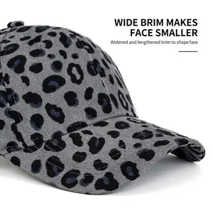 Men's leopard print corduroy baseball cap with wide brim in gray and black pattern